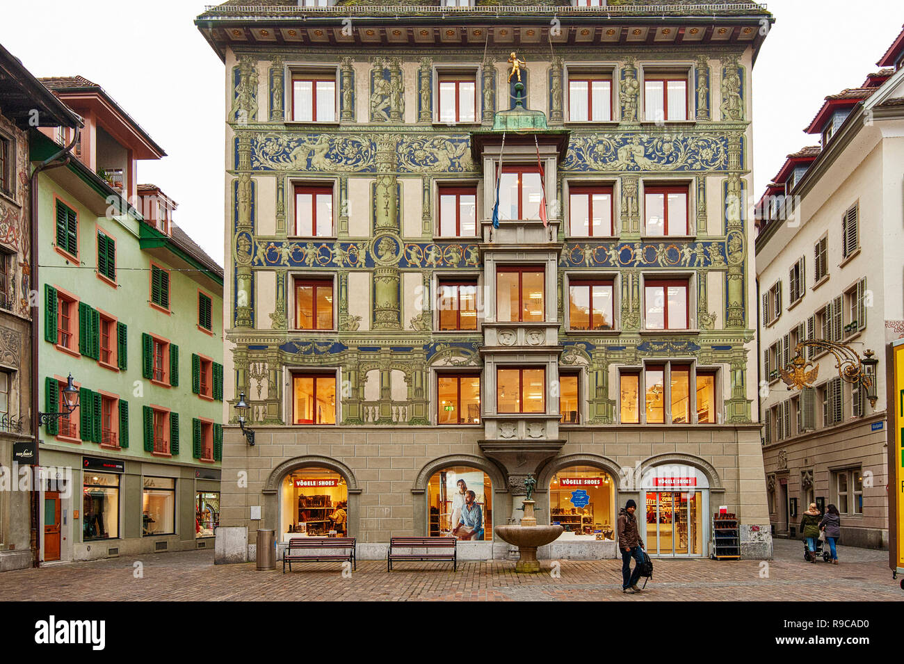 Decorated house with frescoes at Hirschenplatz in Lucerne, Switzerland  Stock Photo - Alamy