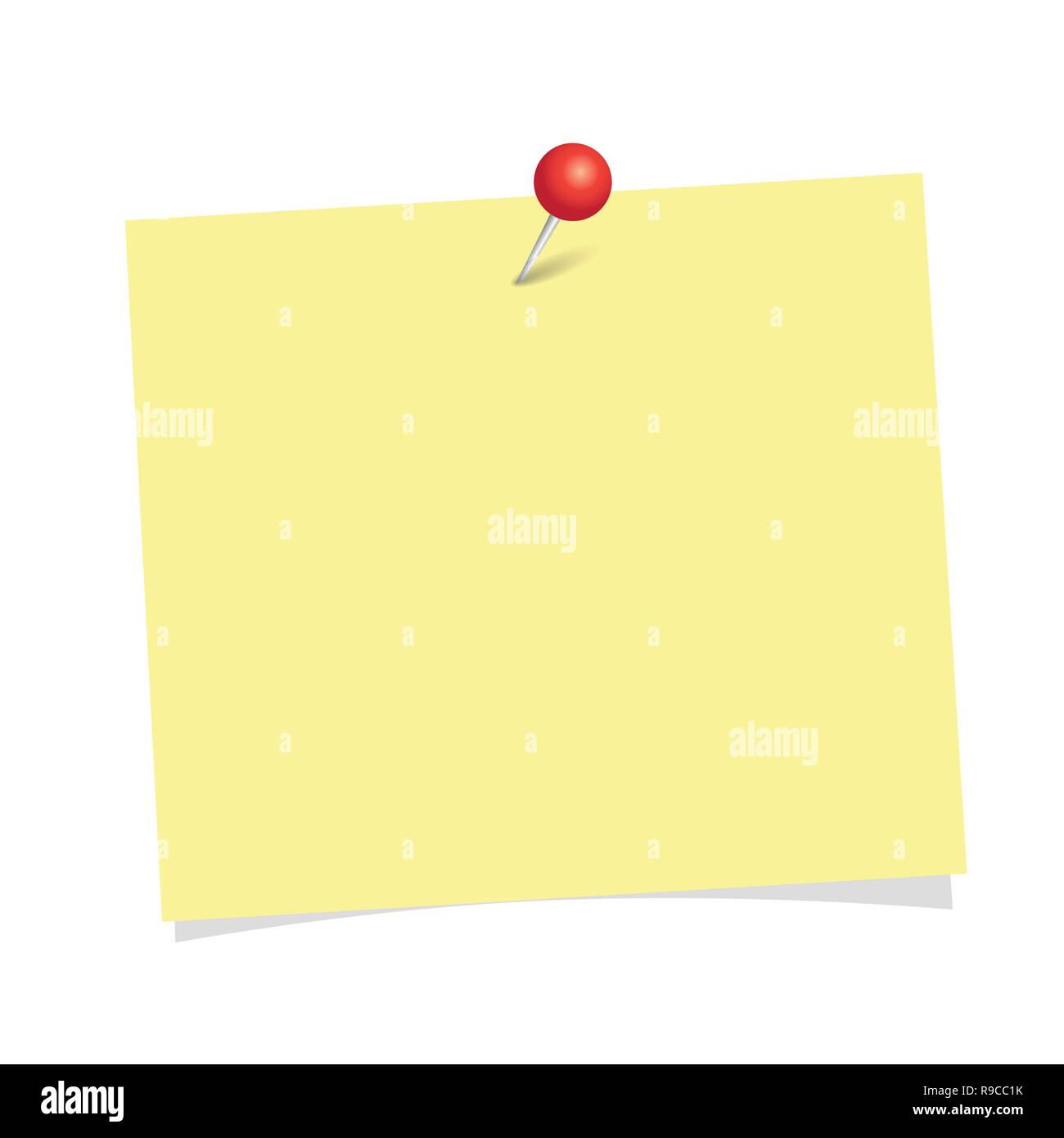 Yellow Note Paper With Red Pin Isolated On A White Background Vector