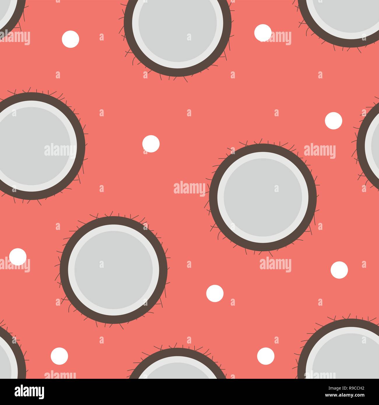 Vector seamless pattern with tropical fruit coconut. Summer illustration. Stock Vector