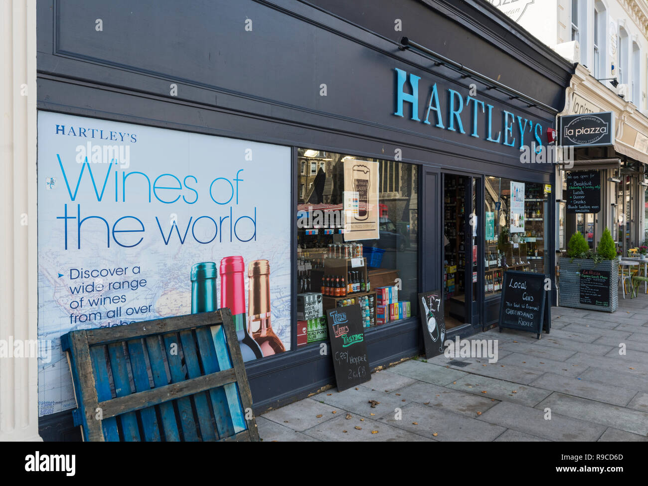 Hartley's Wine shop front entrance in Brighton, East Sussex, England, UK. Retail store. Stock Photo