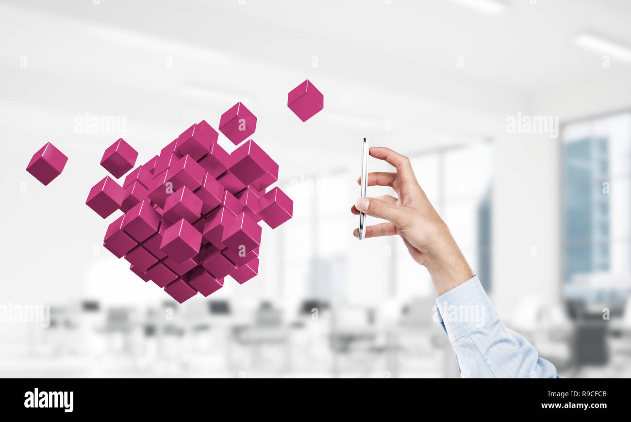 Integrating new technologies concept with cube figure floating i Stock Photo