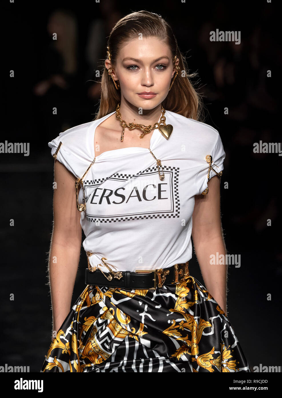 NEW YORK, NY - December 02, 2018: Gigi Hadid walks the runway at the ...