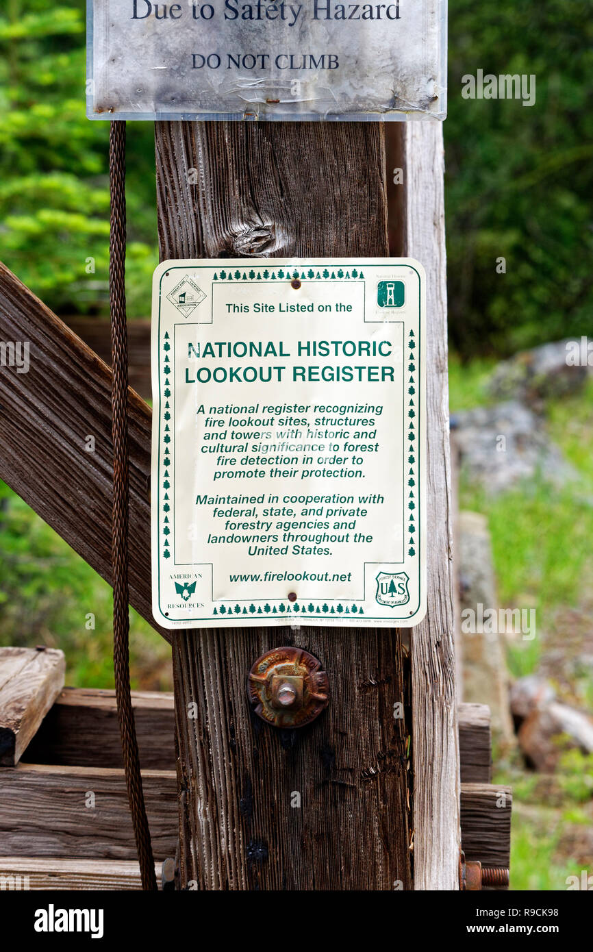 42,896.03806 USFS Department of the Interior sign, Malheur National Forest historic fire lookout Sign, Frazier Lookout, Oregon USA Stock Photo