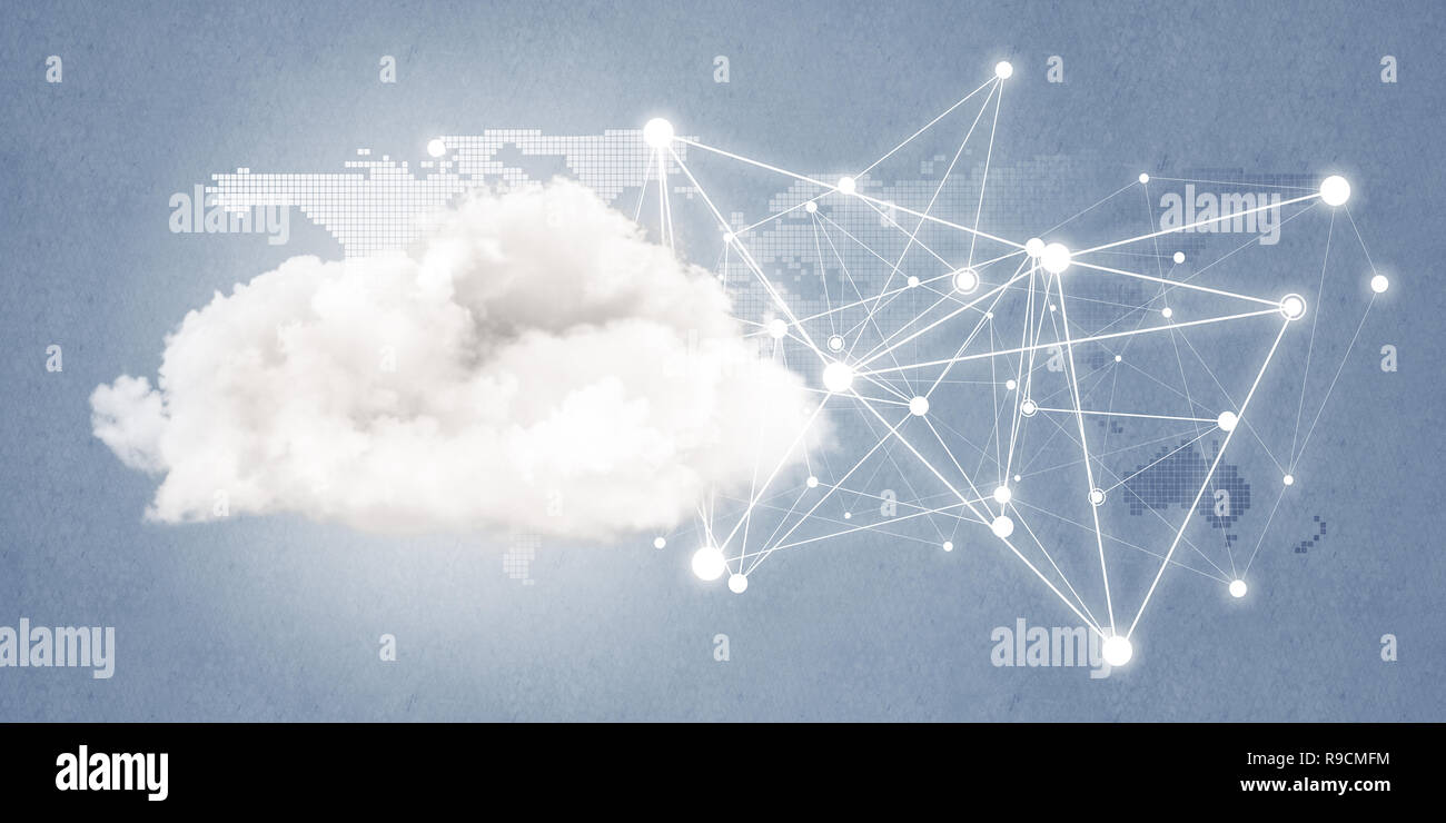 Lines and dots as networking idea drawn on blue background Stock Photo