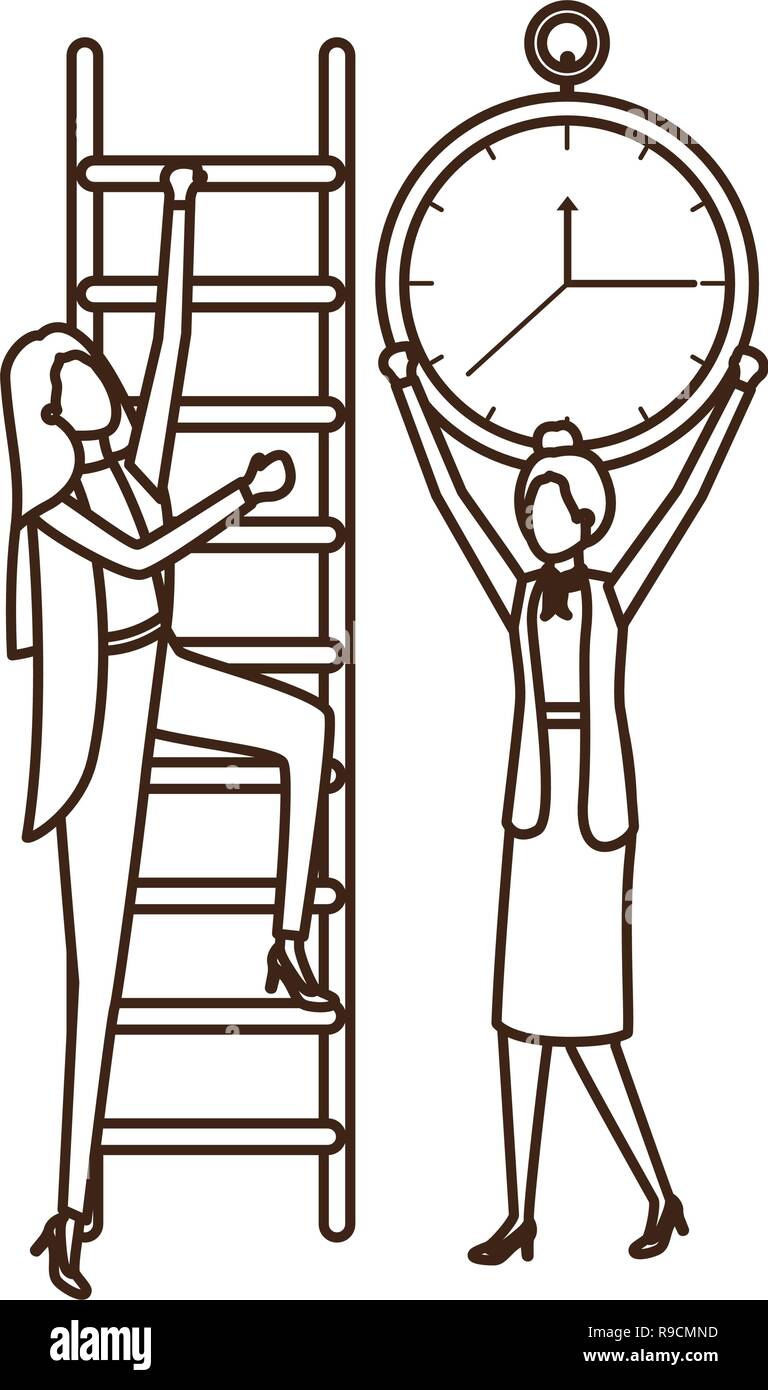 businesswomen with stair and clock avatar character Stock Vector Image ...