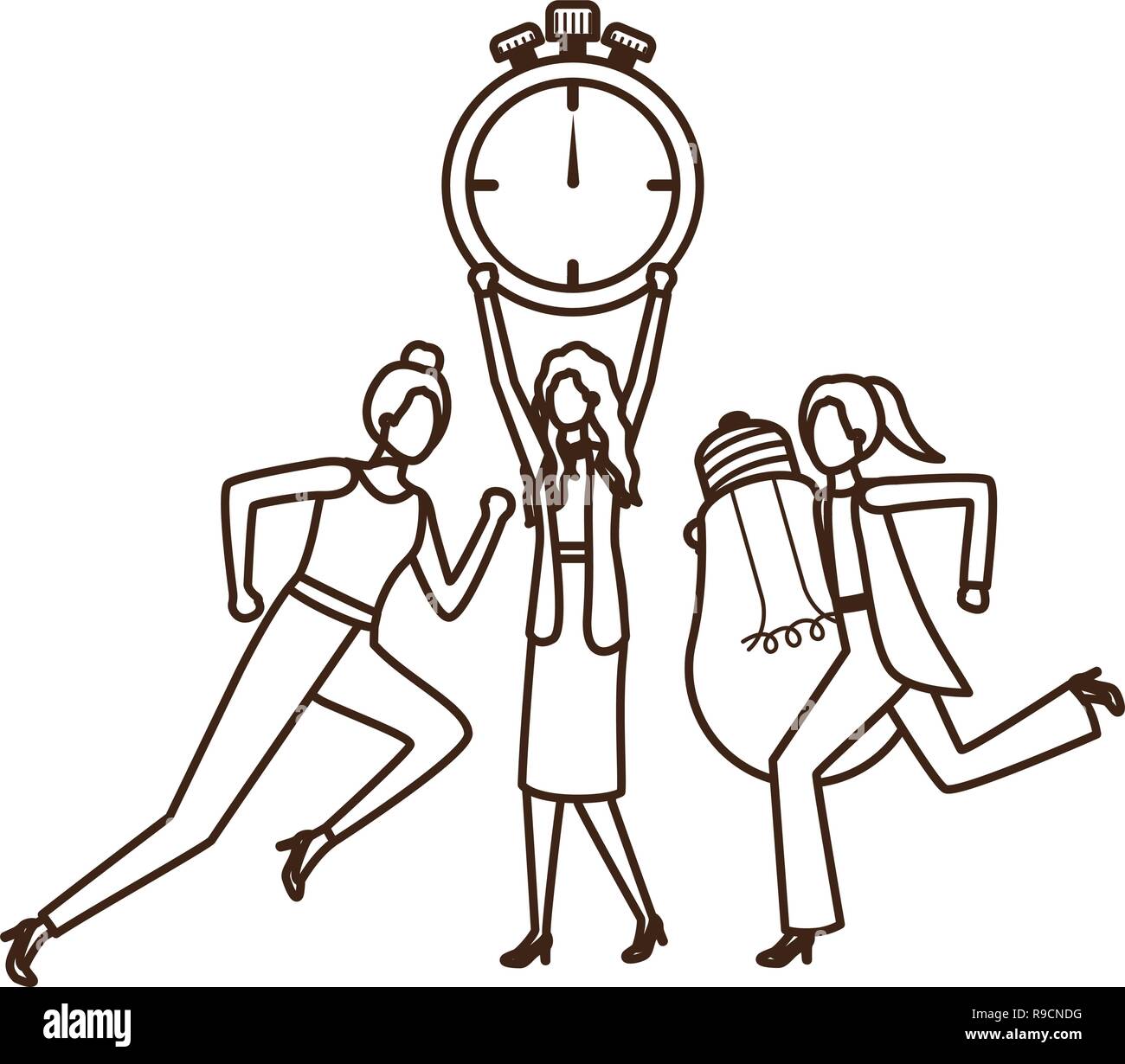 businesswomen with clock and light bulb character Stock Vector Image ...