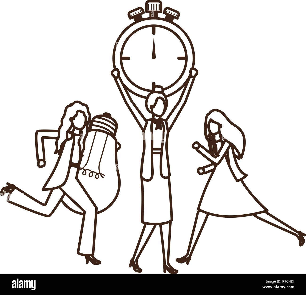 businesswomen with clock and light bulb character Stock Vector Image ...