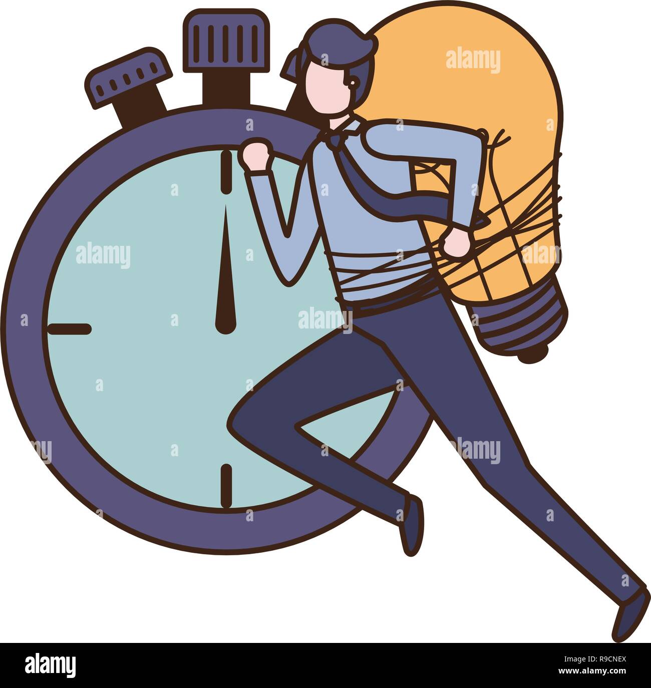 businessman with clock and light bulb character Stock Vector Image ...