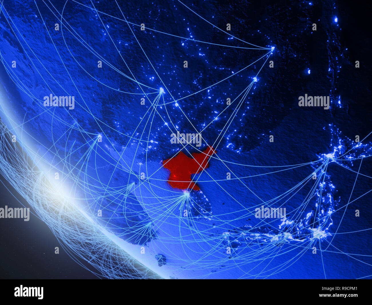 North Korea on blue digital planet Earth from space with network ...