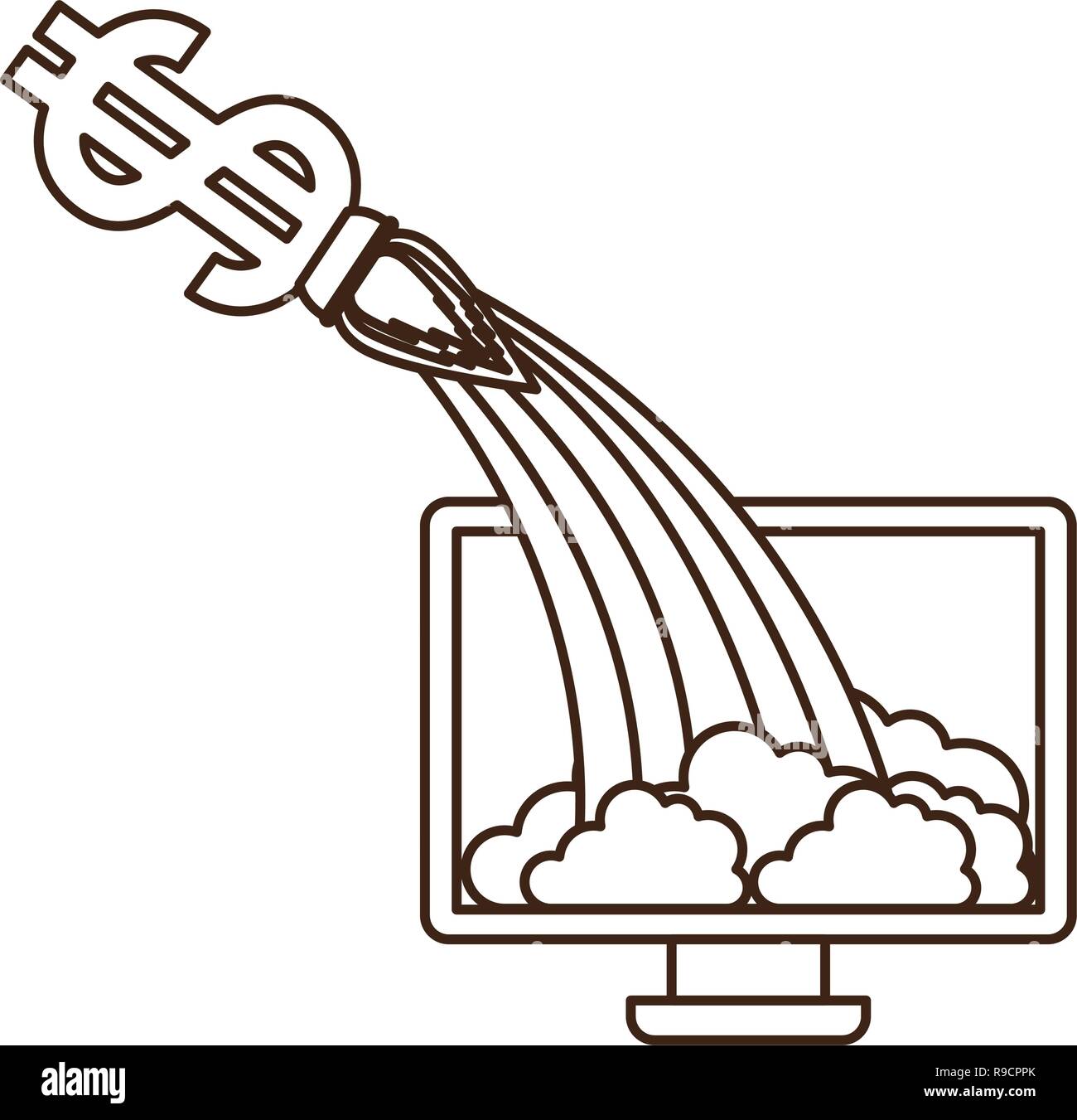 computer screen with dollar rocket isolated icon Stock Vector Image ...