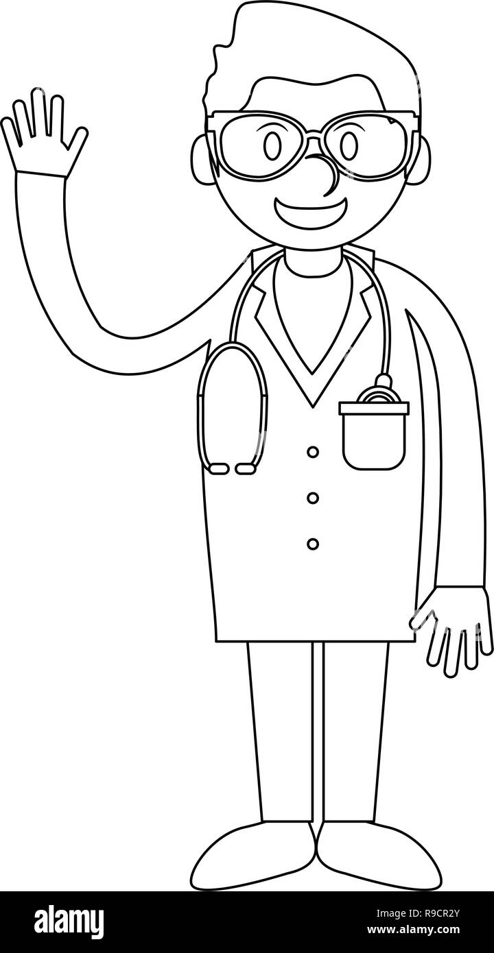 Doctor greeting cartoon in black and white Stock Vector Image & Art Alamy