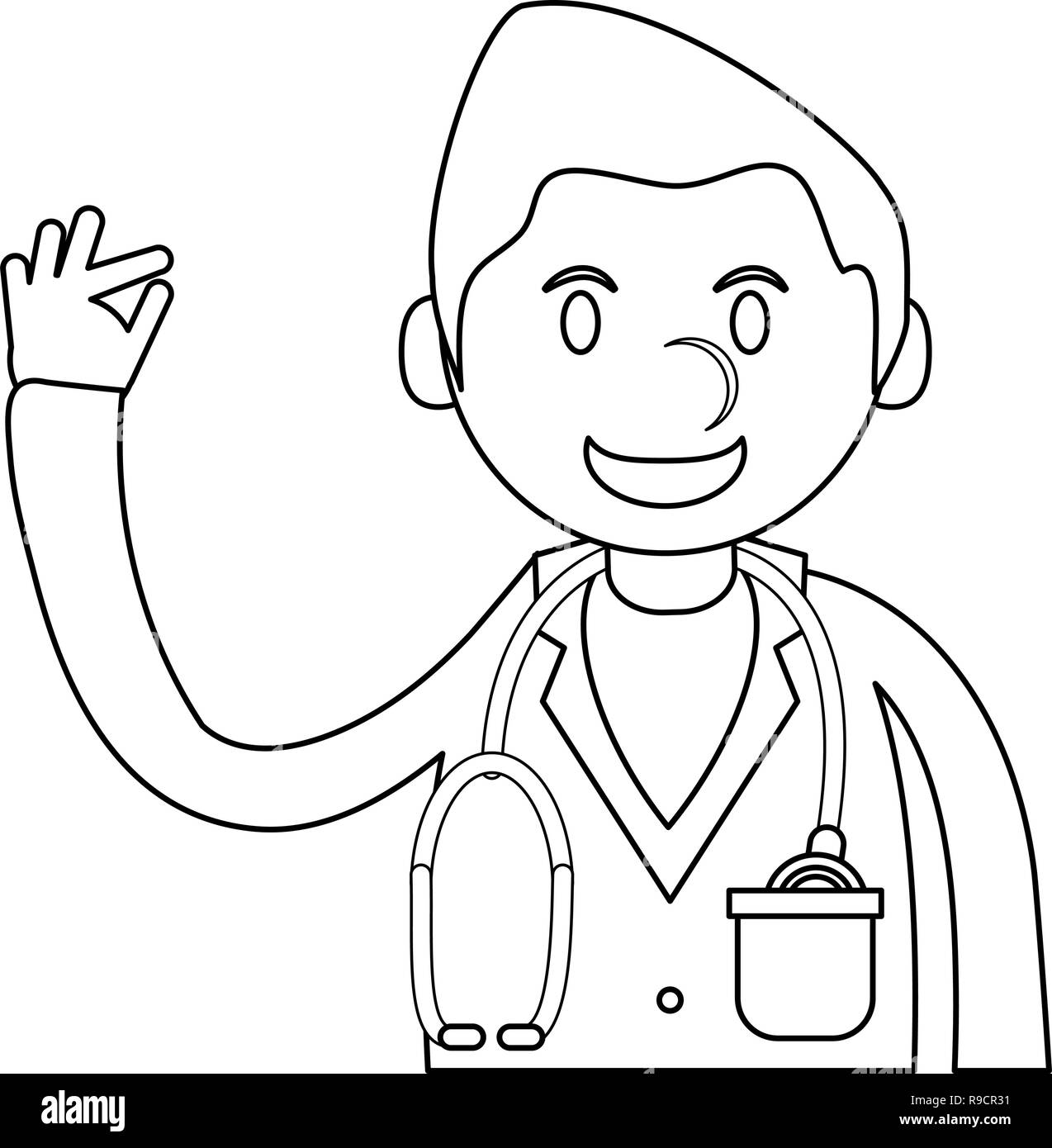 Doctor greeting cartoon in black and white Stock Vector Image & Art - Alamy
