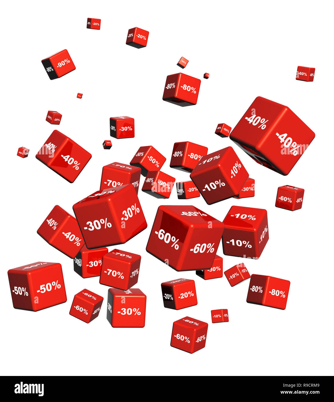 Red boxes with the goods at a discount. Objects isolated on white