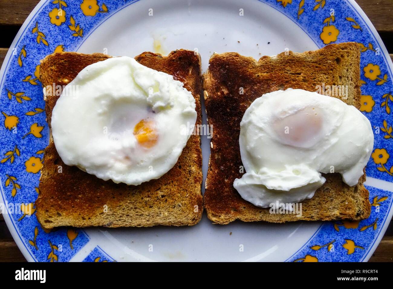 Two Poached Eggs on Toast Stock Photo