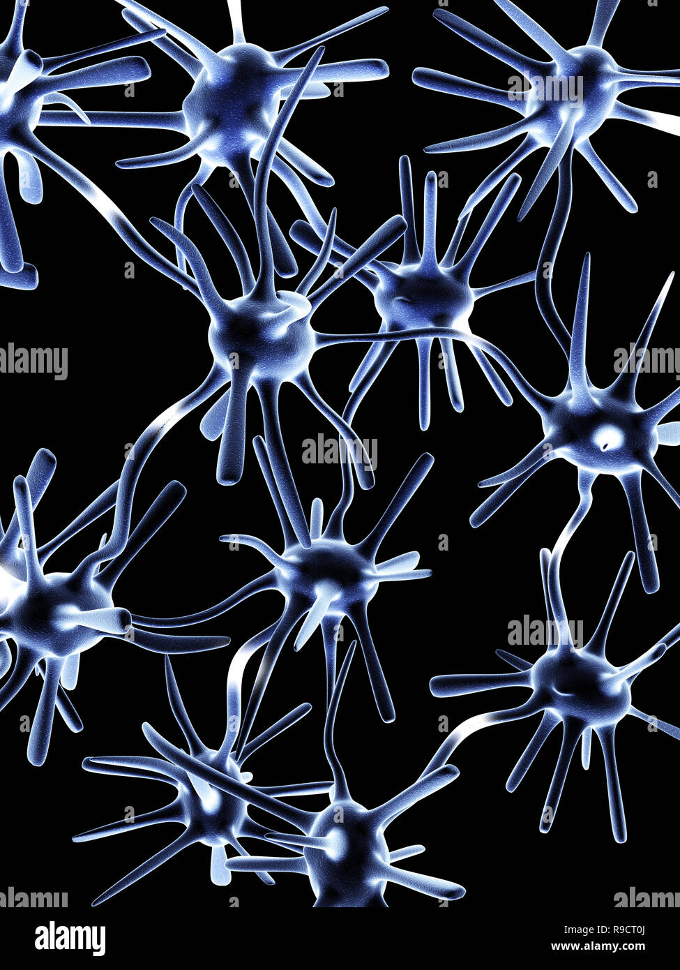 Impulses of neurons. On black background Stock Photo
