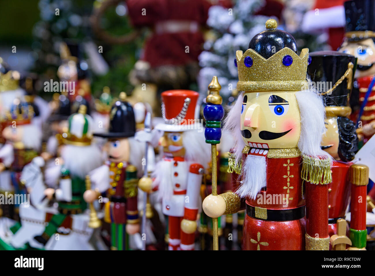 Art craft Nutcracker doll for gift in Christmas Market in Strasbourg, the capital de Noel in France Stock Photo