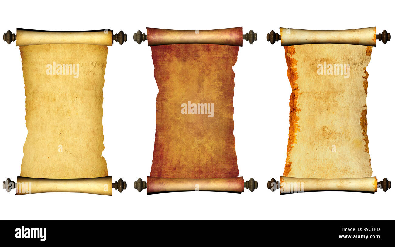 Collection of old parchments. Isolated on white background Stock Photo