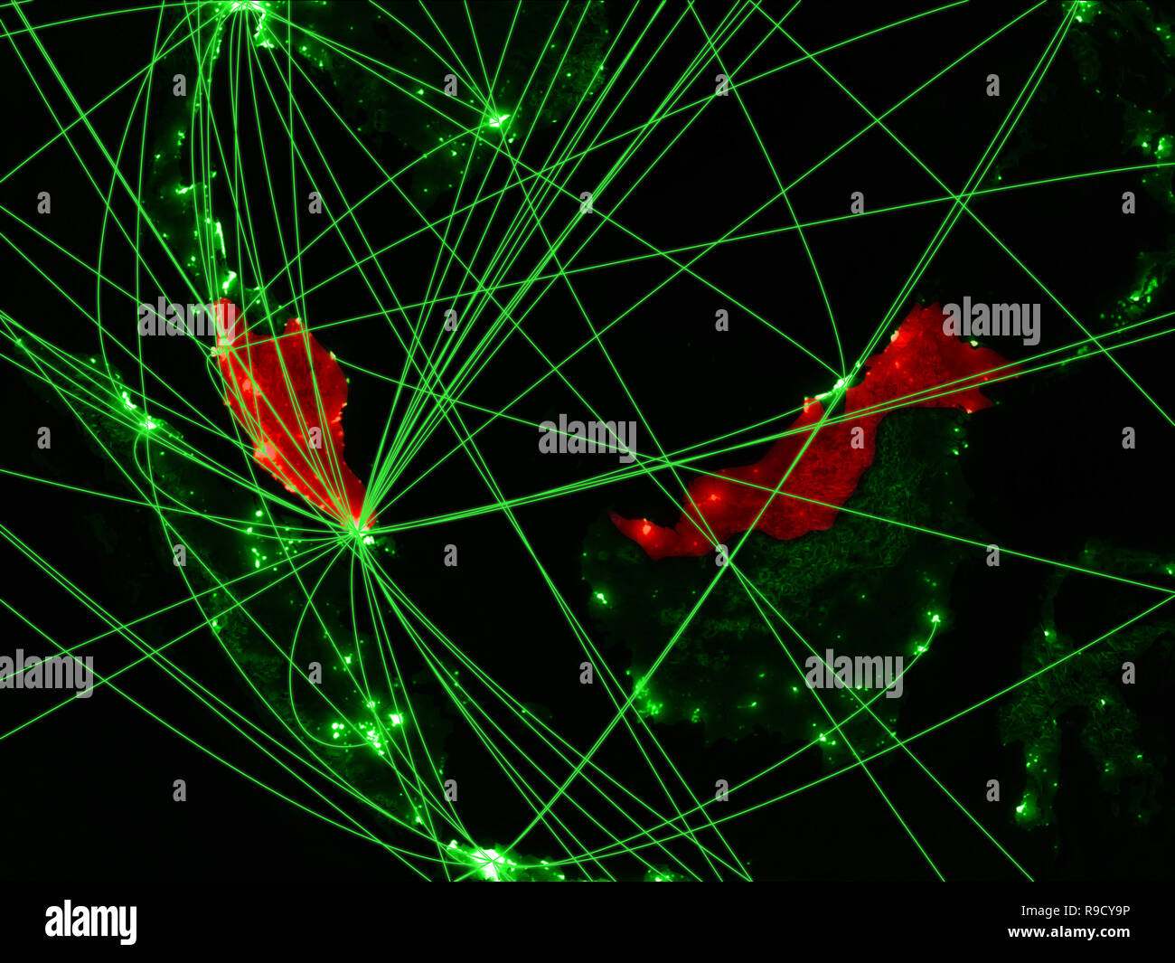 Malaysia On Green Map With Networks Concept Of International Travel Communication And Technology 3d Illustration Elements Of This Image Furnished Stock Photo Alamy