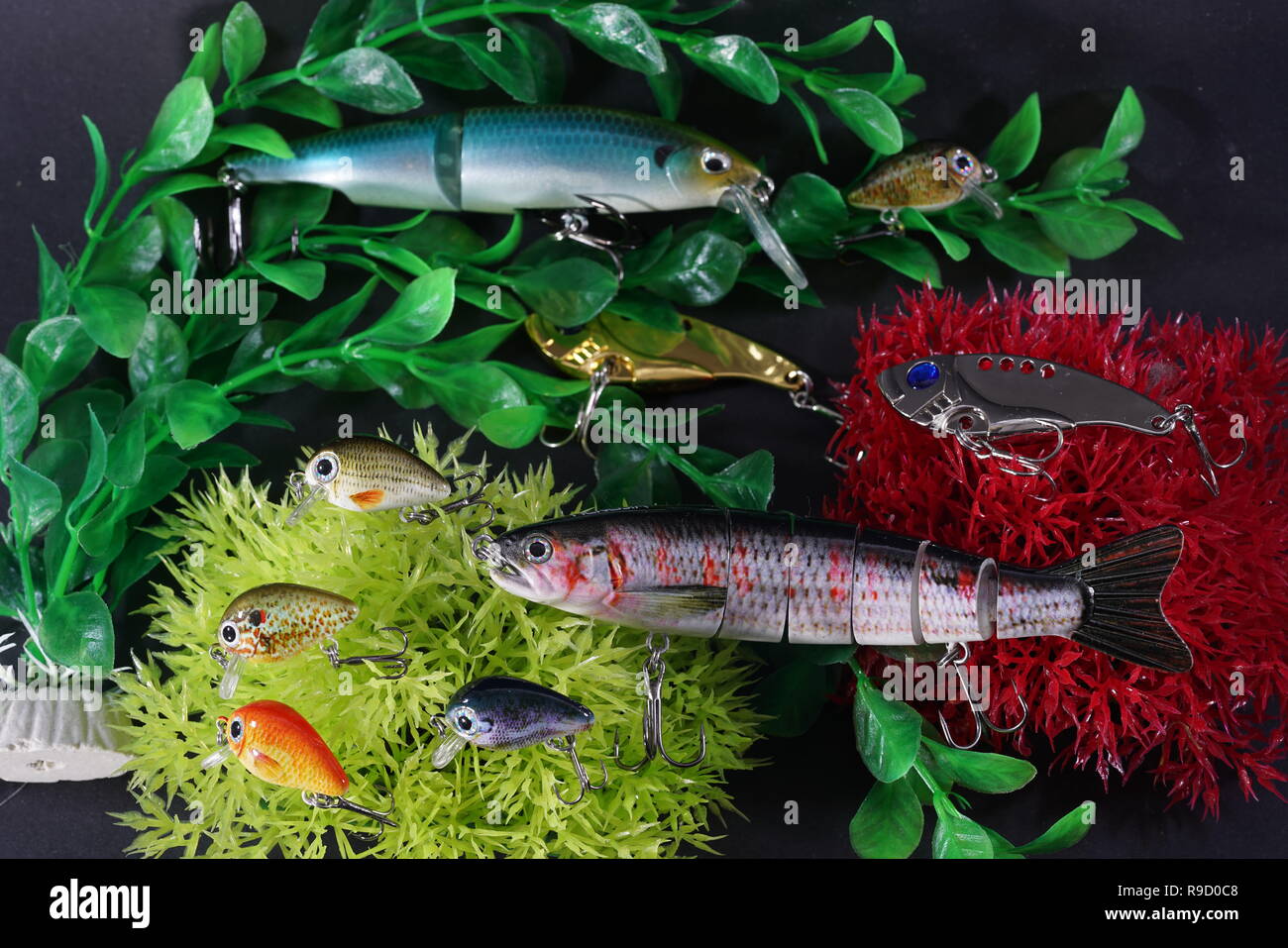 Artificial aquarium with artificial fish that are good for fishing for  predator fish Stock Photo - Alamy