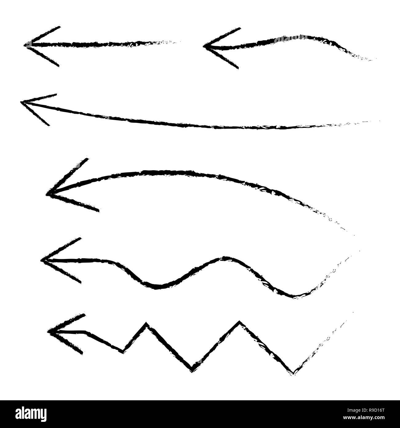 Set of hand drawn arrows to left. Vector illustration. Collection of isolated arrows Stock Vector