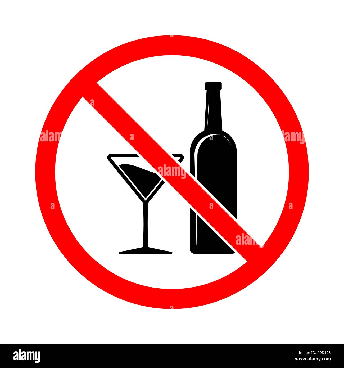 No alcohol sign. Vector illustration. Prohibition sign for alcohol. No