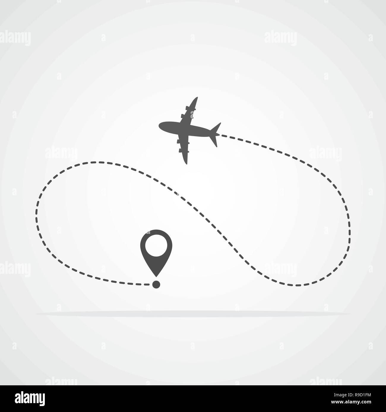 Plane and its traveling route or track with location markers. Vector illustration. Travel concept Stock Vector