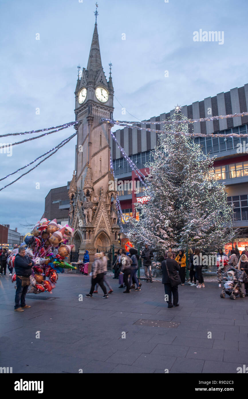 Christmas tree by Haymarket Memorial Clock Tower in the centre of the