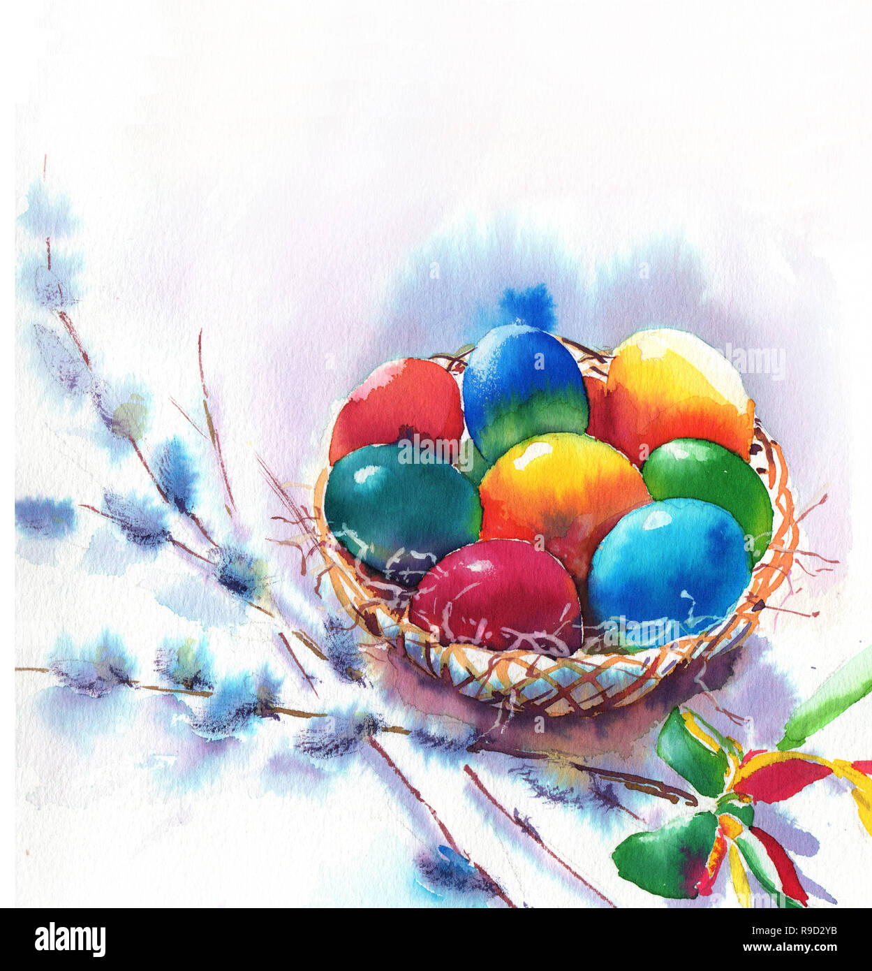 Easter eggs in baskit1 Stock Photo
