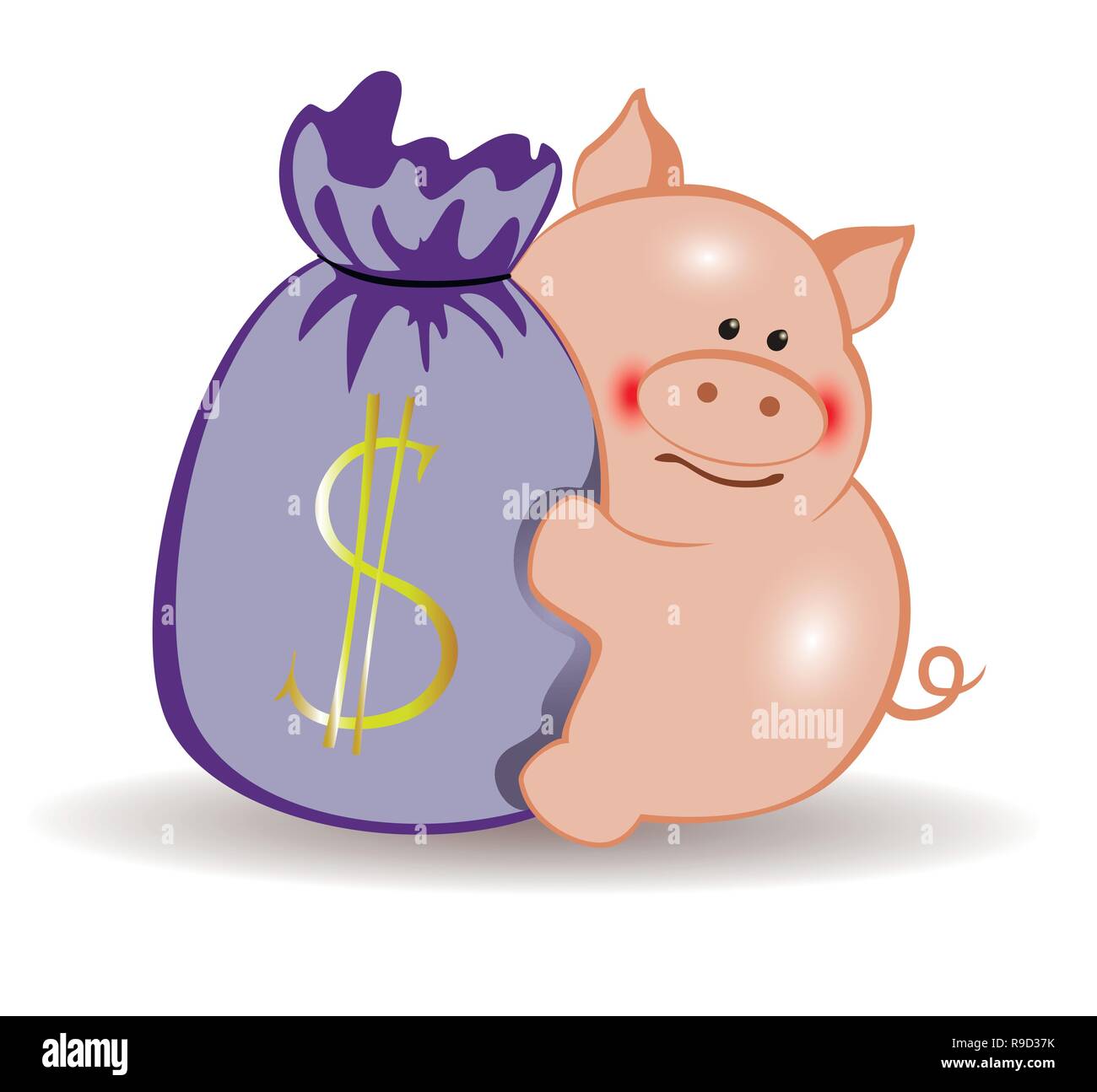 Pig with a bag of money. Symbol of the New Year Stock Vector Image