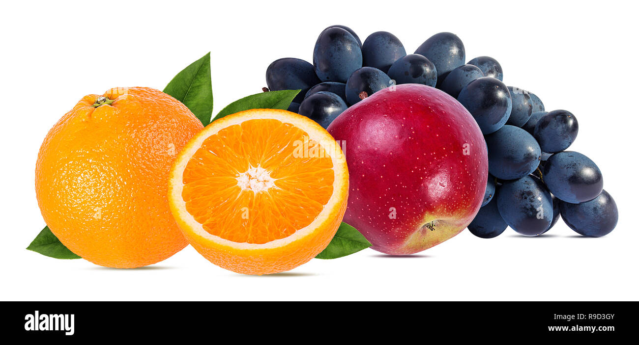 Apples,orange and grapes isolated on white background Stock Photo Alamy