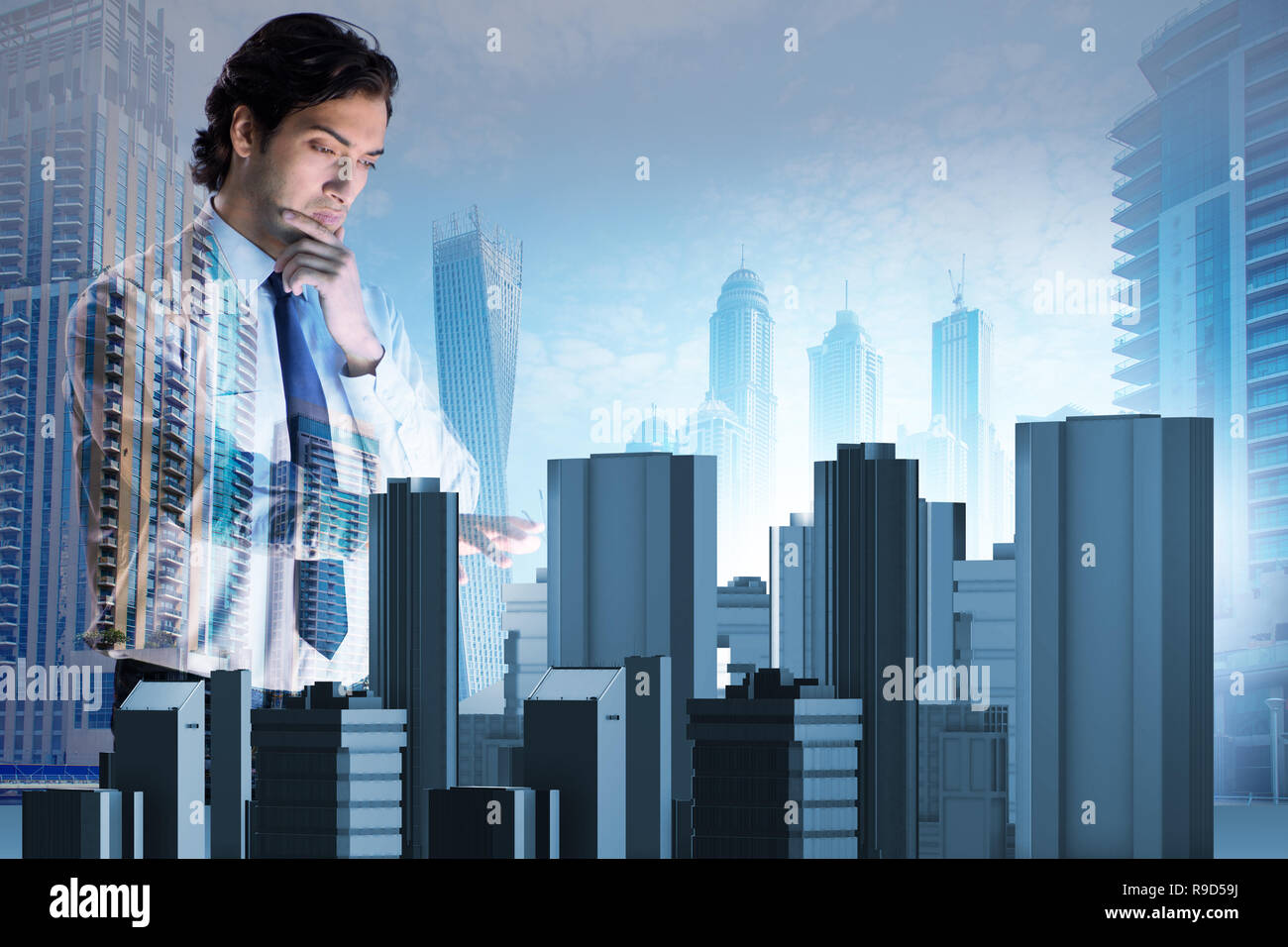 Futuristic architect doing urban planning Stock Photo
