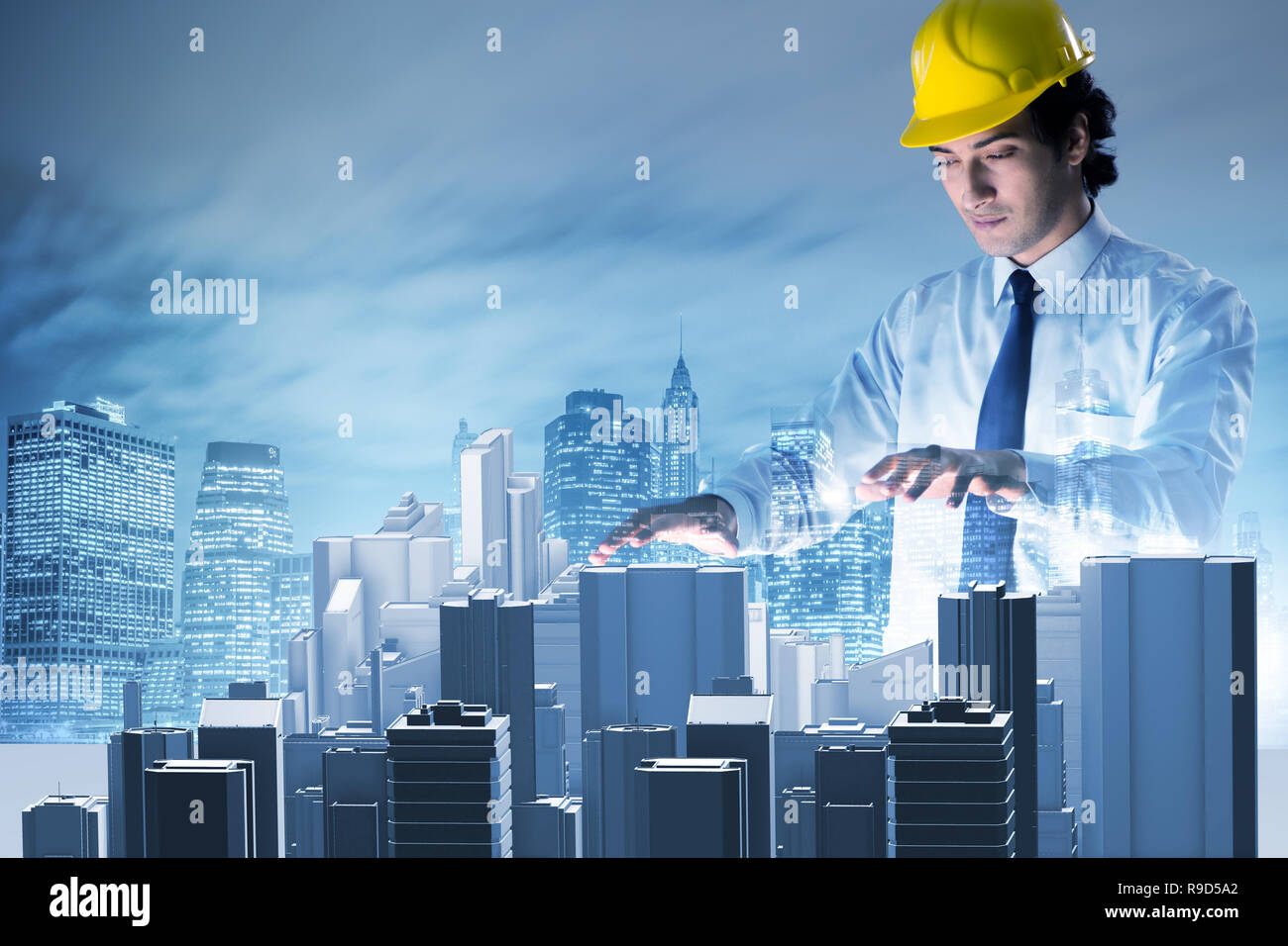 Futuristic architect doing urban planning Stock Photo