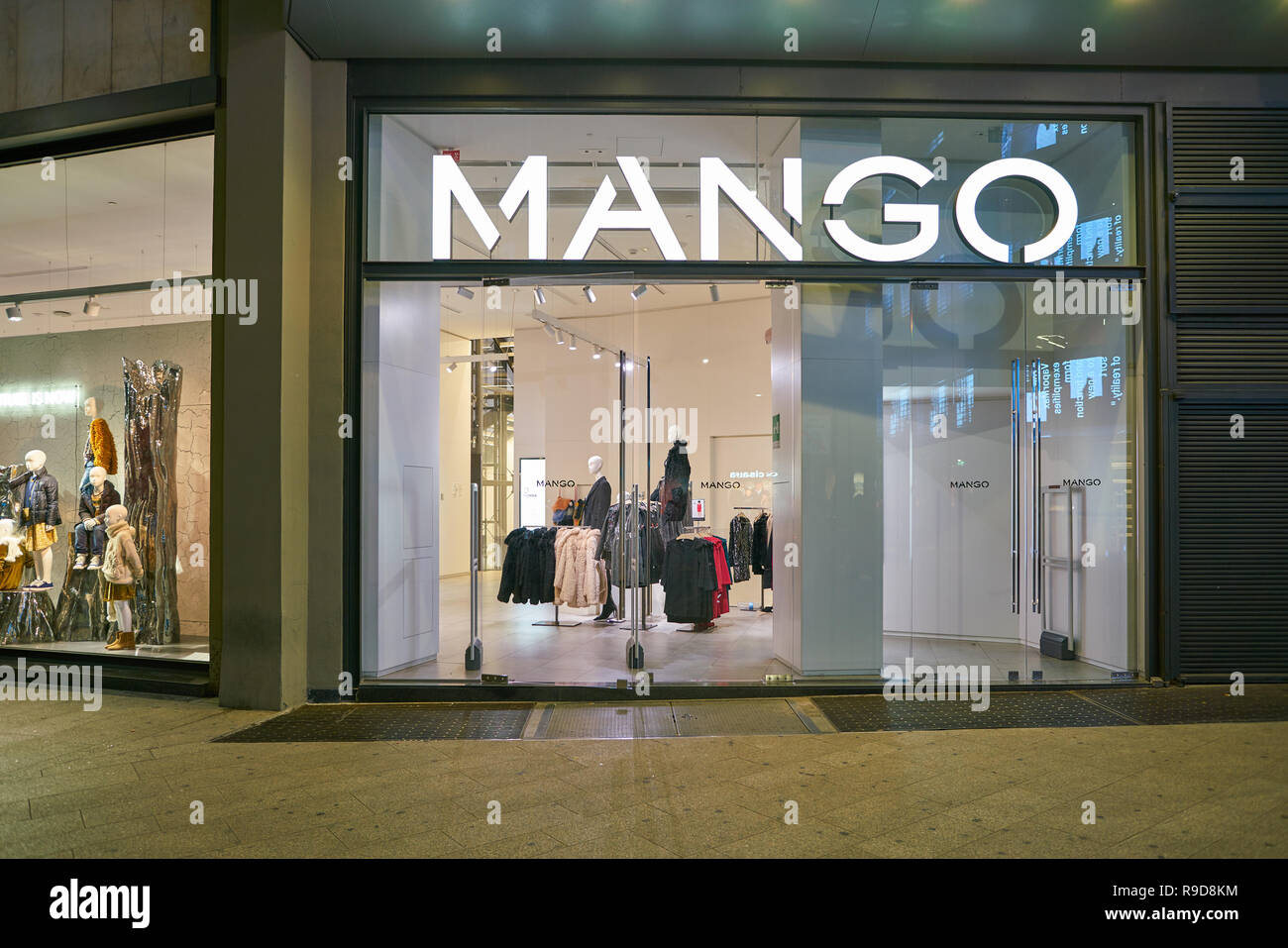 MILAN, ITALY CIRCA NOVEMBER, 2017 entrance to a Mango Shop in Milan