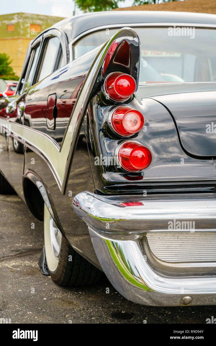 Detroit, Michigan, August 19, 2016: Tailfin details of 1959 DeSoto at Woodward Dream Cruise - largest one-day automotive event in USA Stock Photo