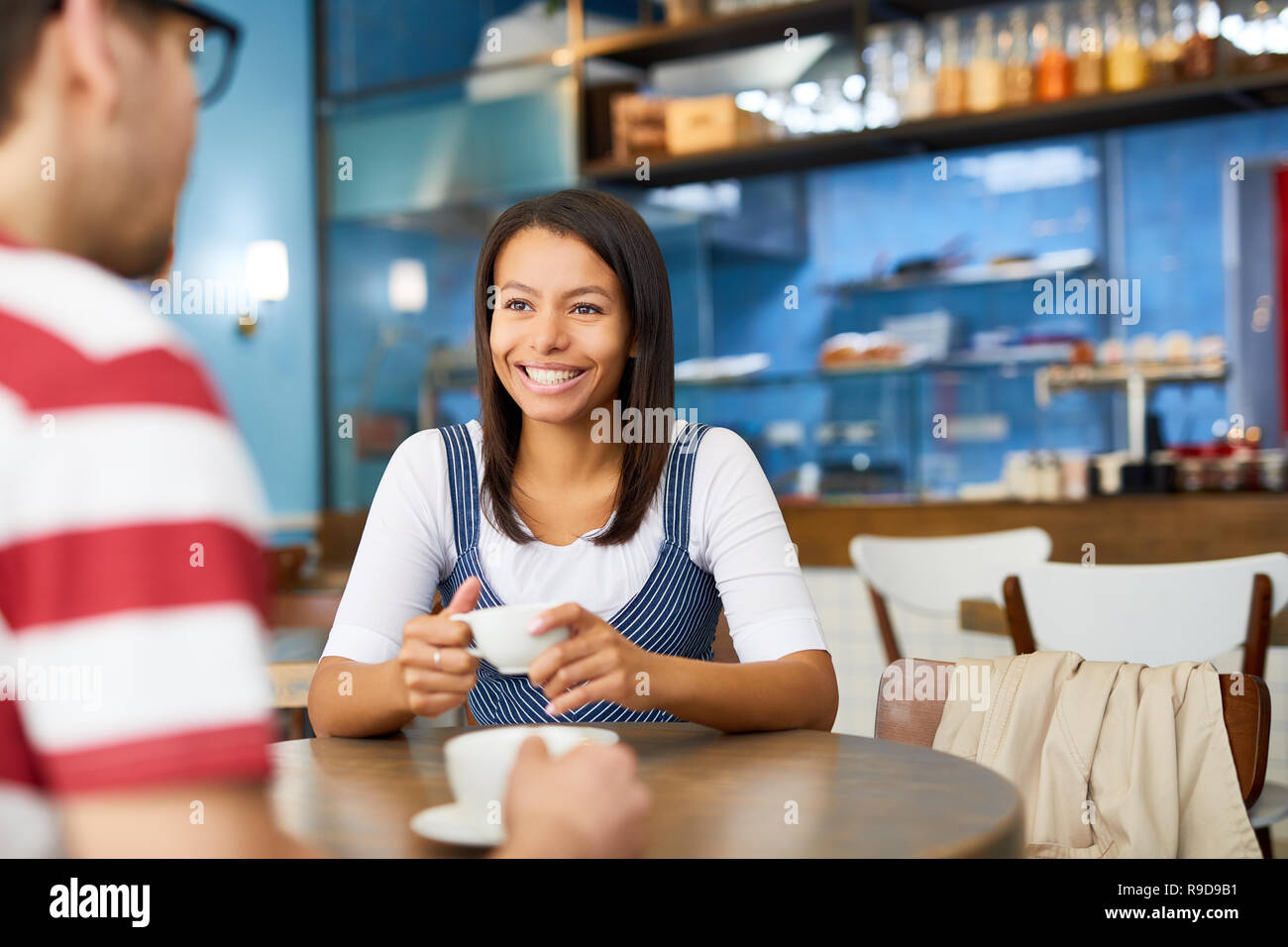 Happy businessman businesswoman having coffee hi-res stock photography ...