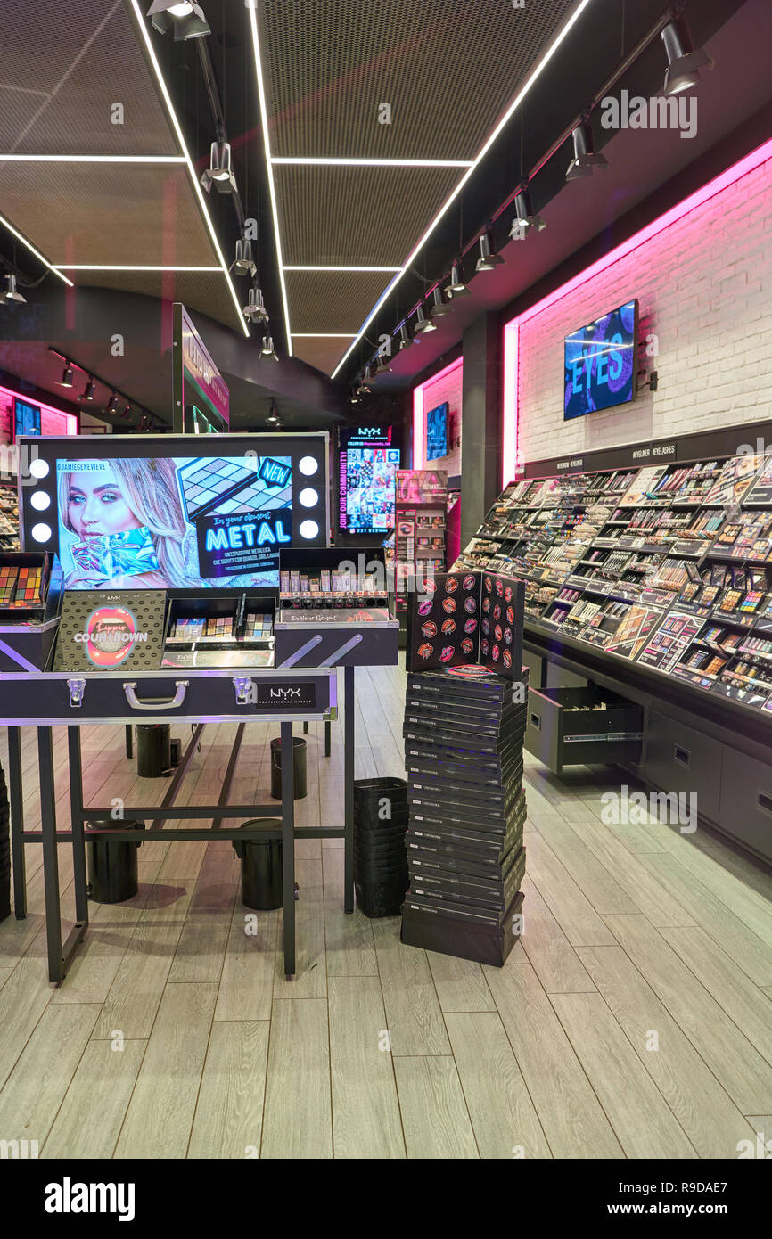 MILAN, ITALY - CIRCA NOVEMBER, 2017: cosmetics on display at NYX shop in  Milan. NYX Cosmetics is a cosmetics company which is part of the L'Oreal  grou Stock Photo - Alamy
