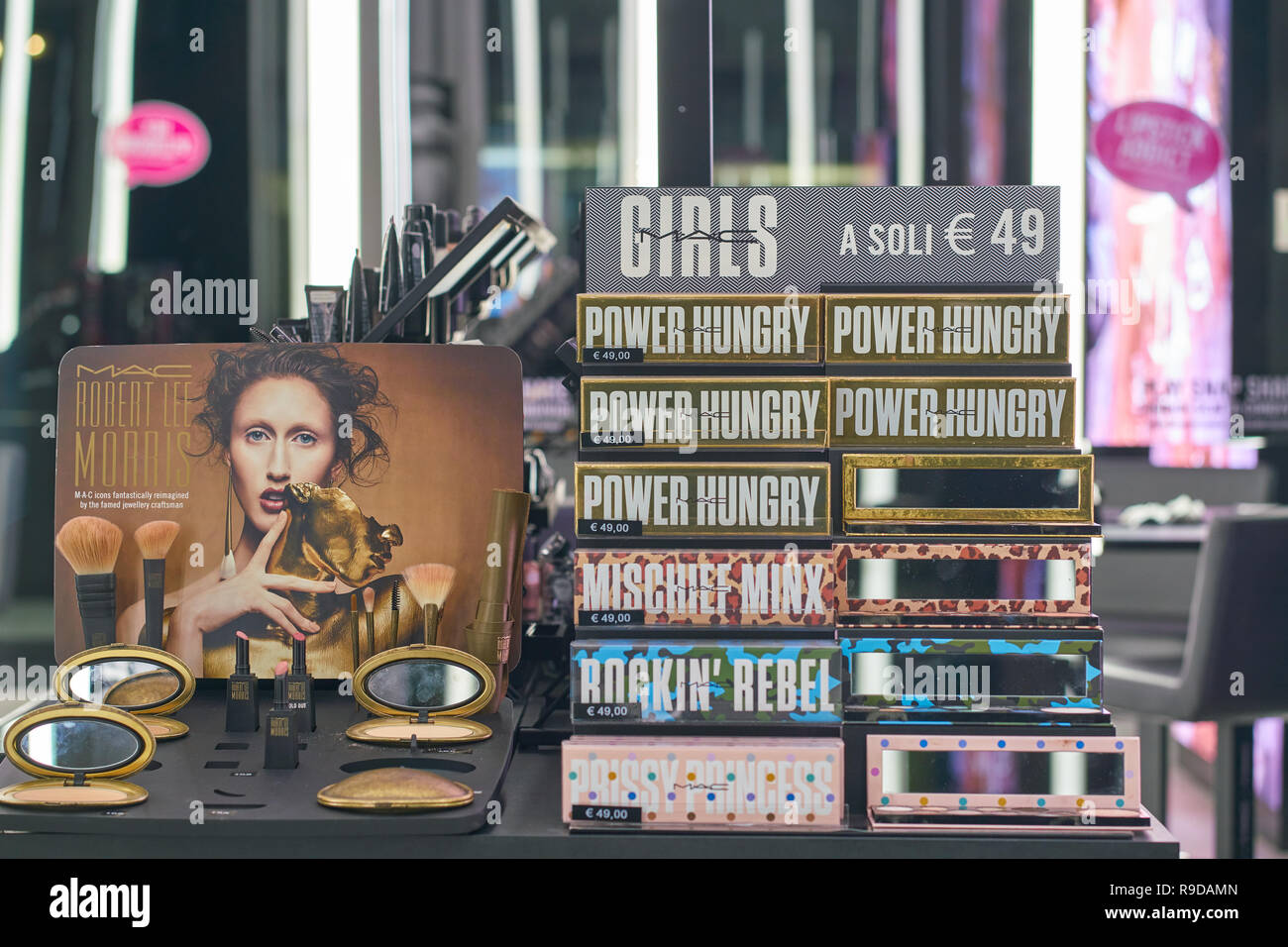 MILAN, ITALY CIRCA NOVEMBER, 2017 interior of a MAC store in Milan