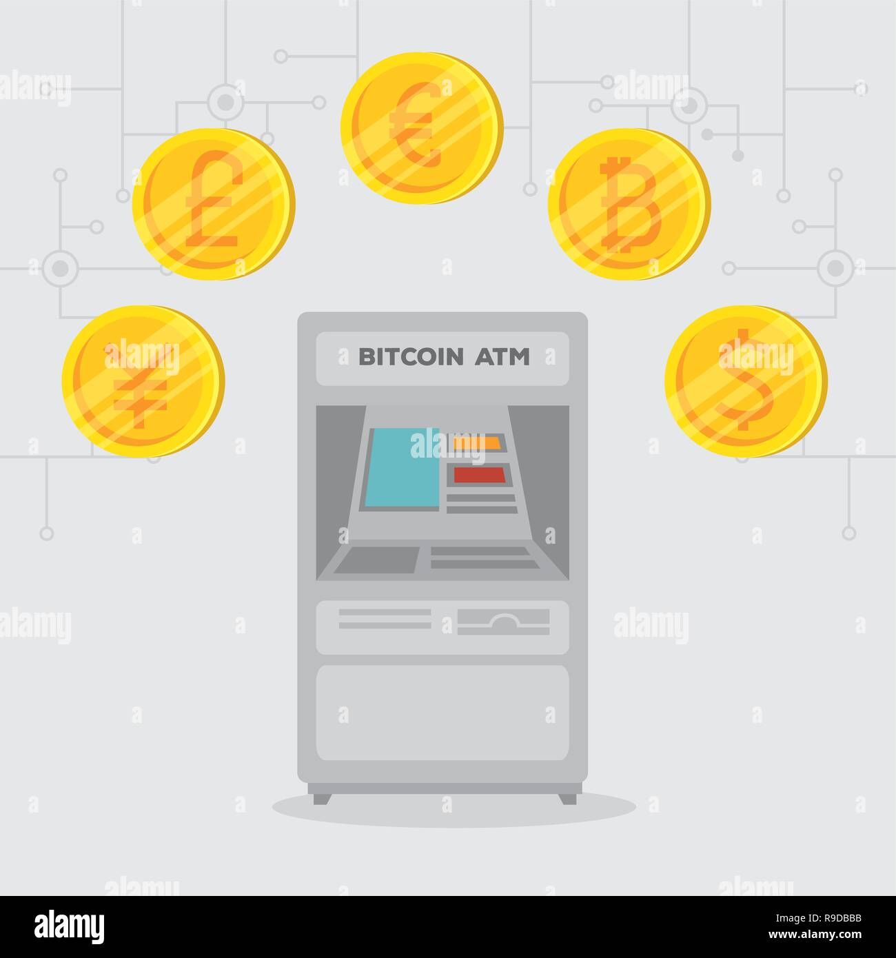 atm exchange bitcoin electronic international currency Stock Vector