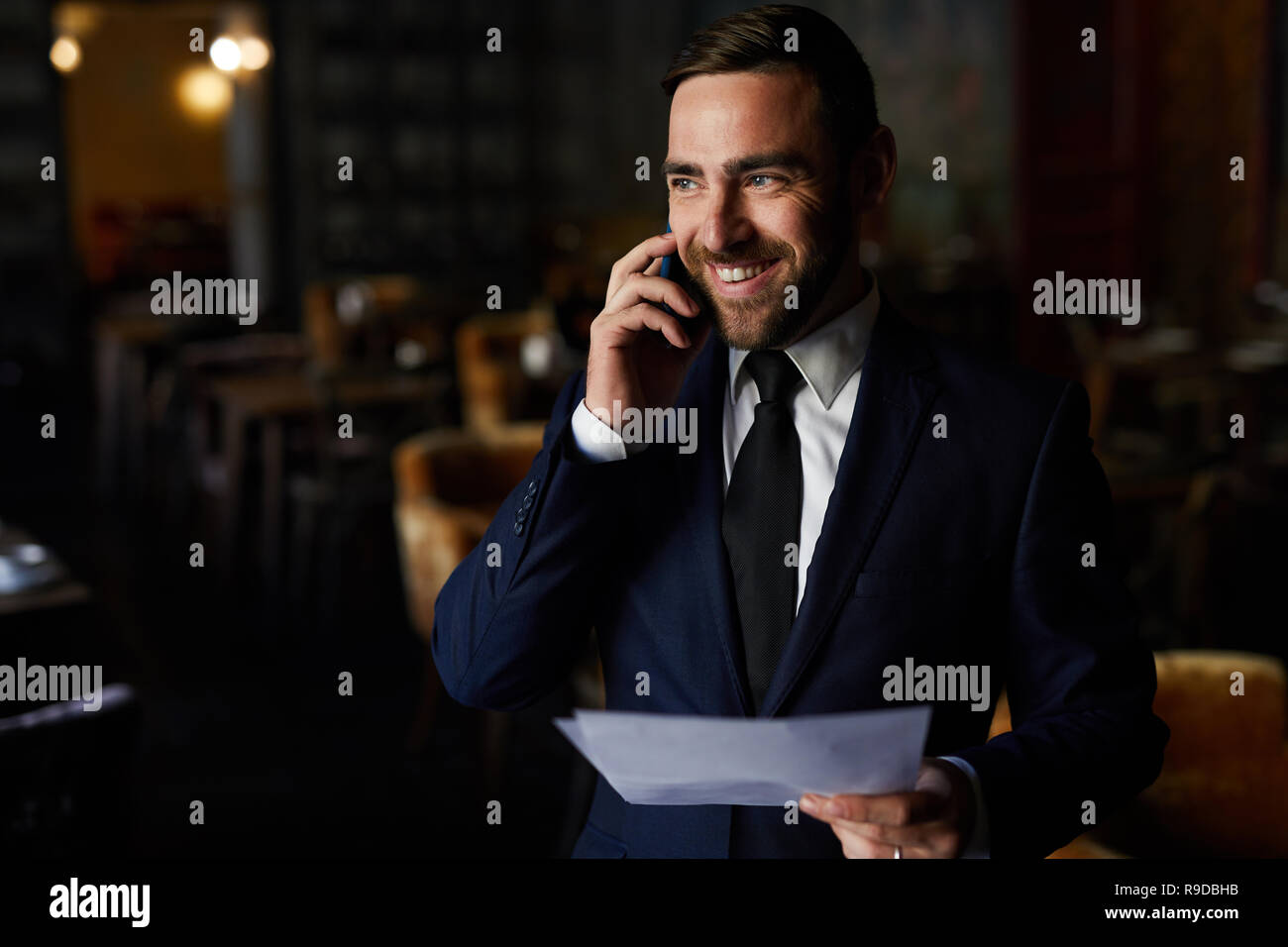 Event manager planning banquet in restaurant Stock Photo Alamy
