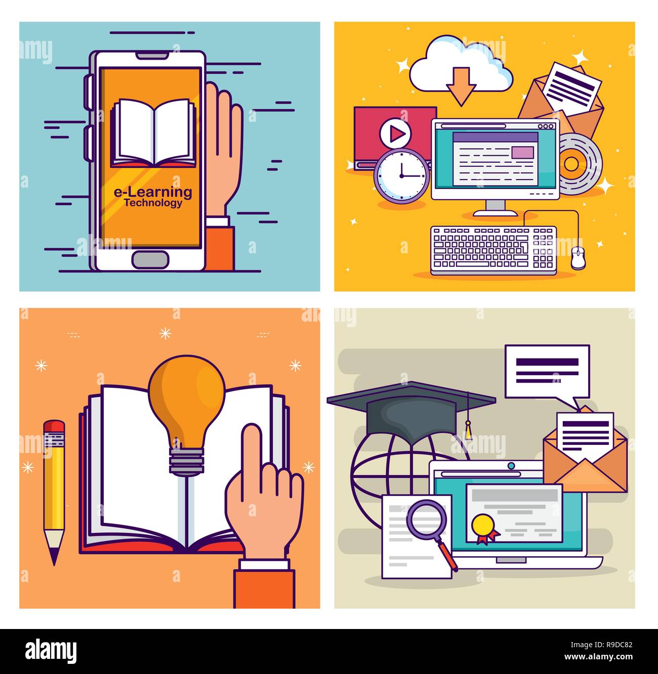 Computer Smartphone Topics set smartphone and computer technology with education document Stock ...