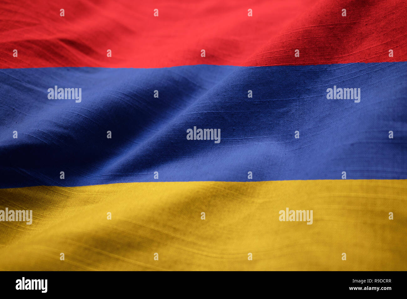 Closeup of Ruffled Armenia Flag, Armenia Flag Blowing in Wind Stock Photo