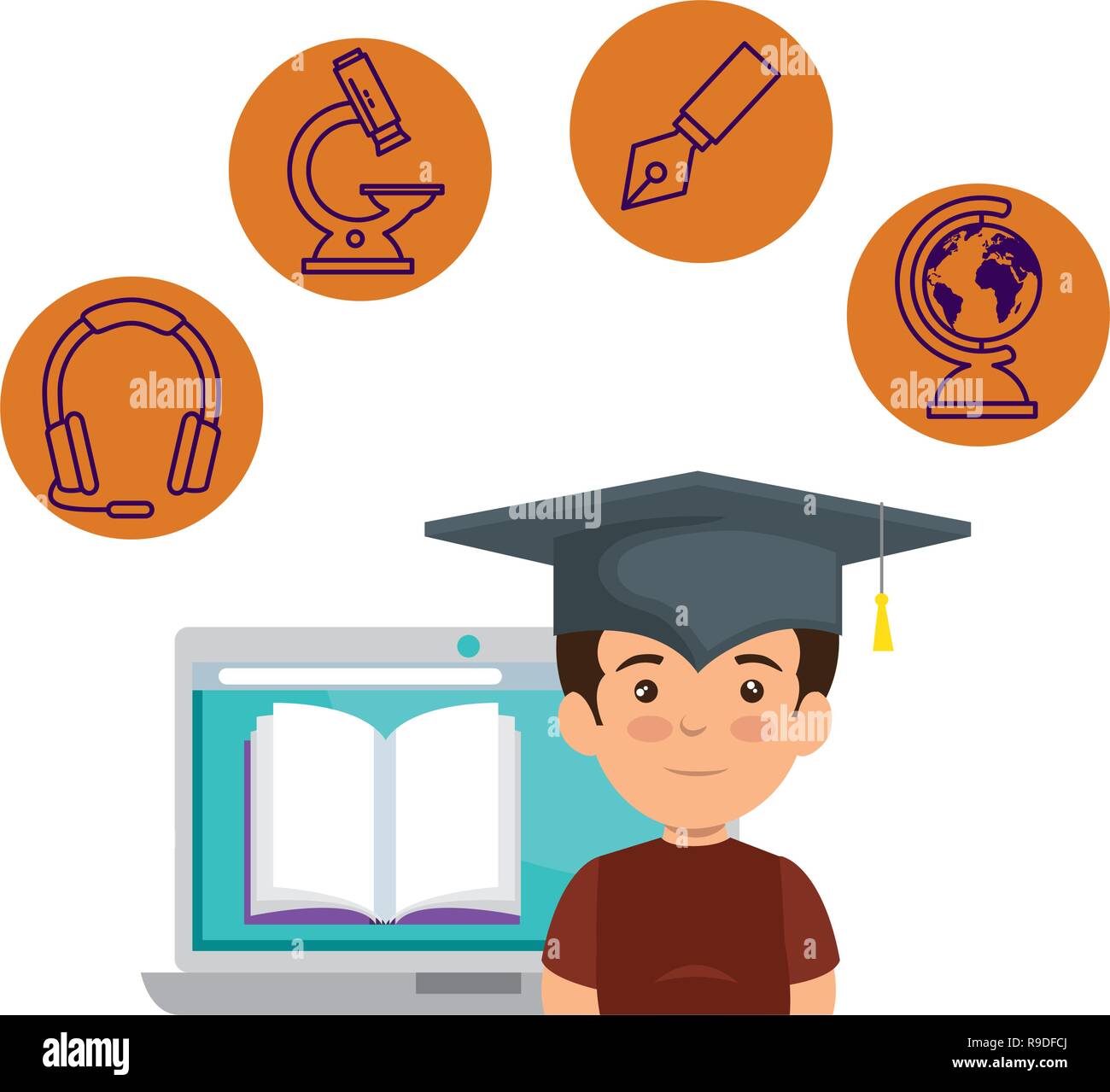 laptop with schoolboy and elearning icons Stock Vector Image & Art - Alamy