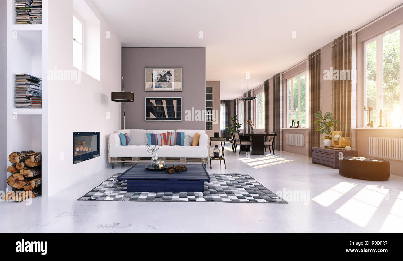 modern living interior. 3d rendering concept design Stock Photo - Alamy