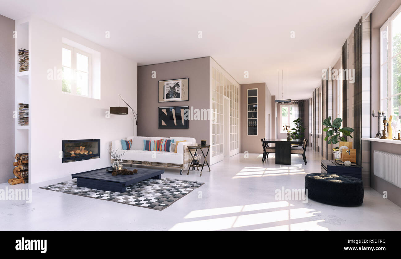 modern living interior. 3d rendering concept design Stock Photo - Alamy