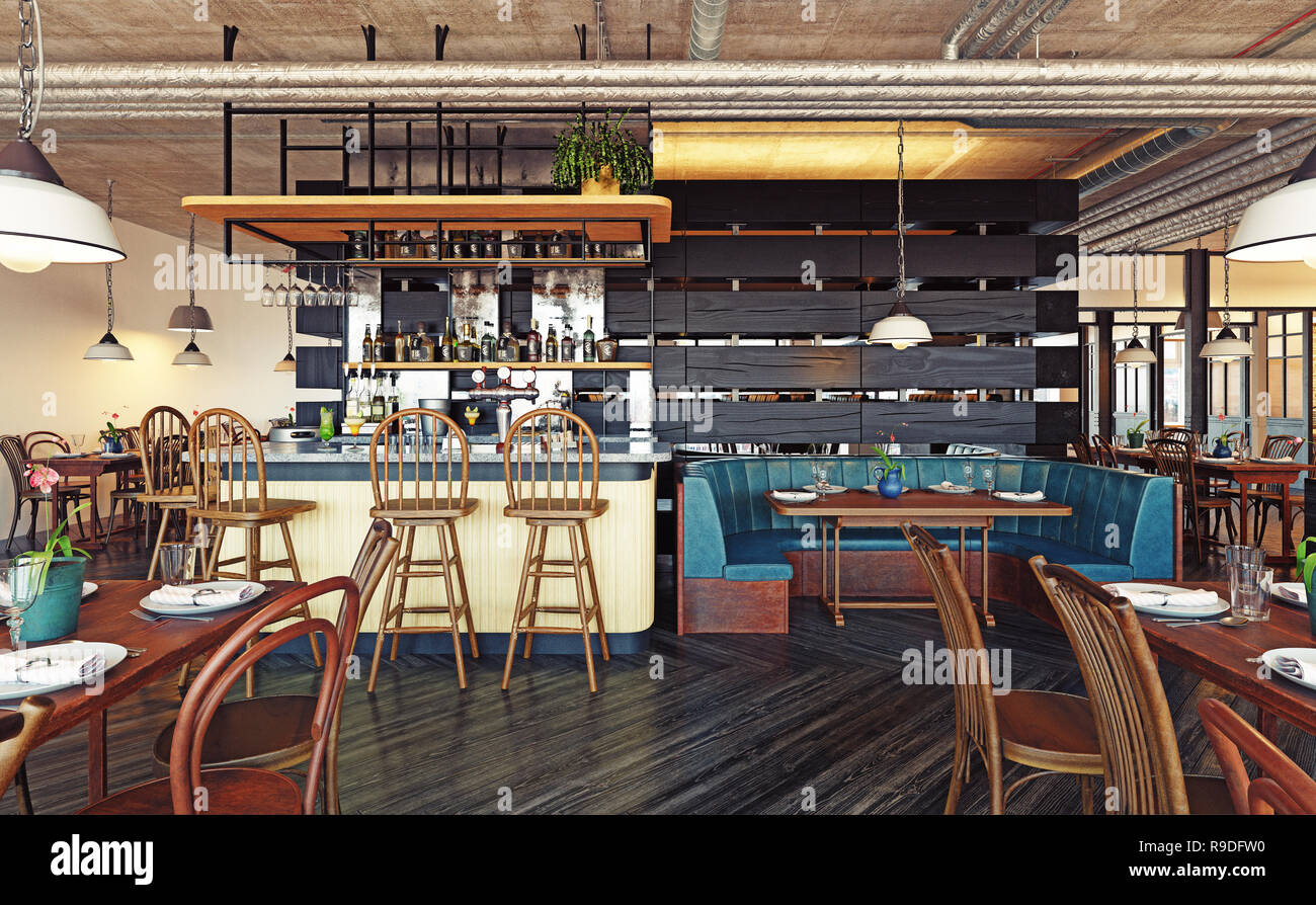 modern restaurant interior design. 3d rendering concept Stock Photo - Alamy