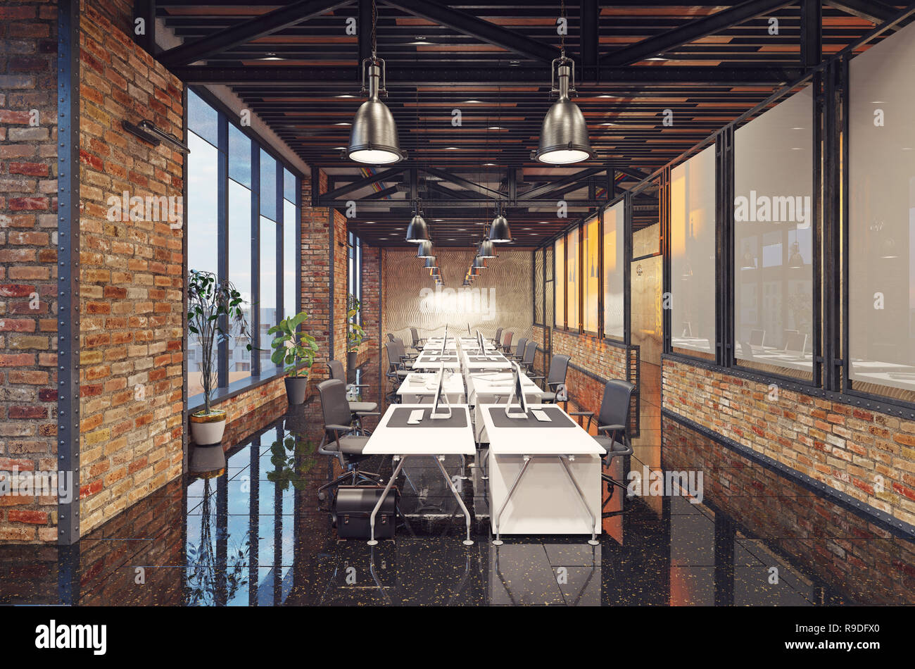 modern loft area office interior. 3d rendering design concept Stock ...