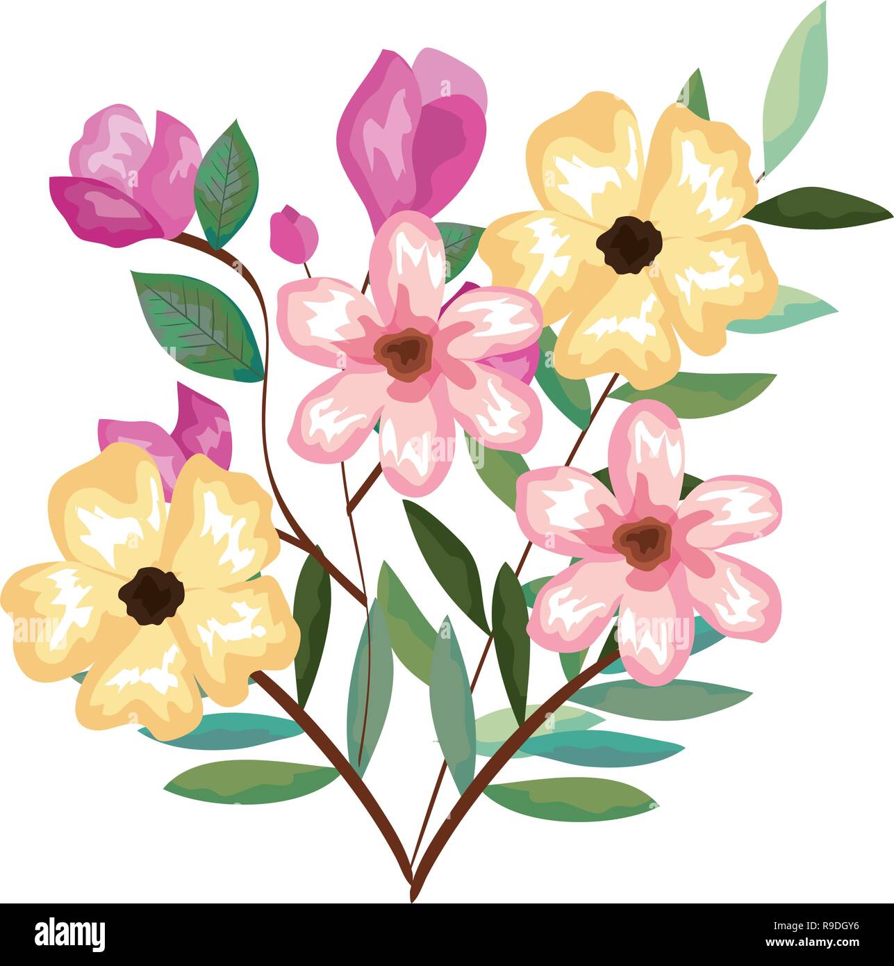 beautiful flowers and leafs decoration Stock Vector Image & Art - Alamy