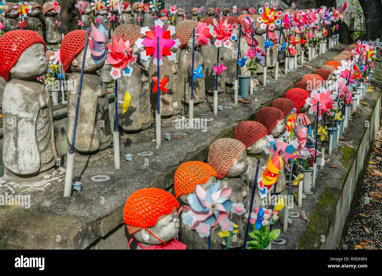 Jizo statues at the cemetery of unborn children at Zojo-Ji Temple, Tokyo, Japan Stock Photo