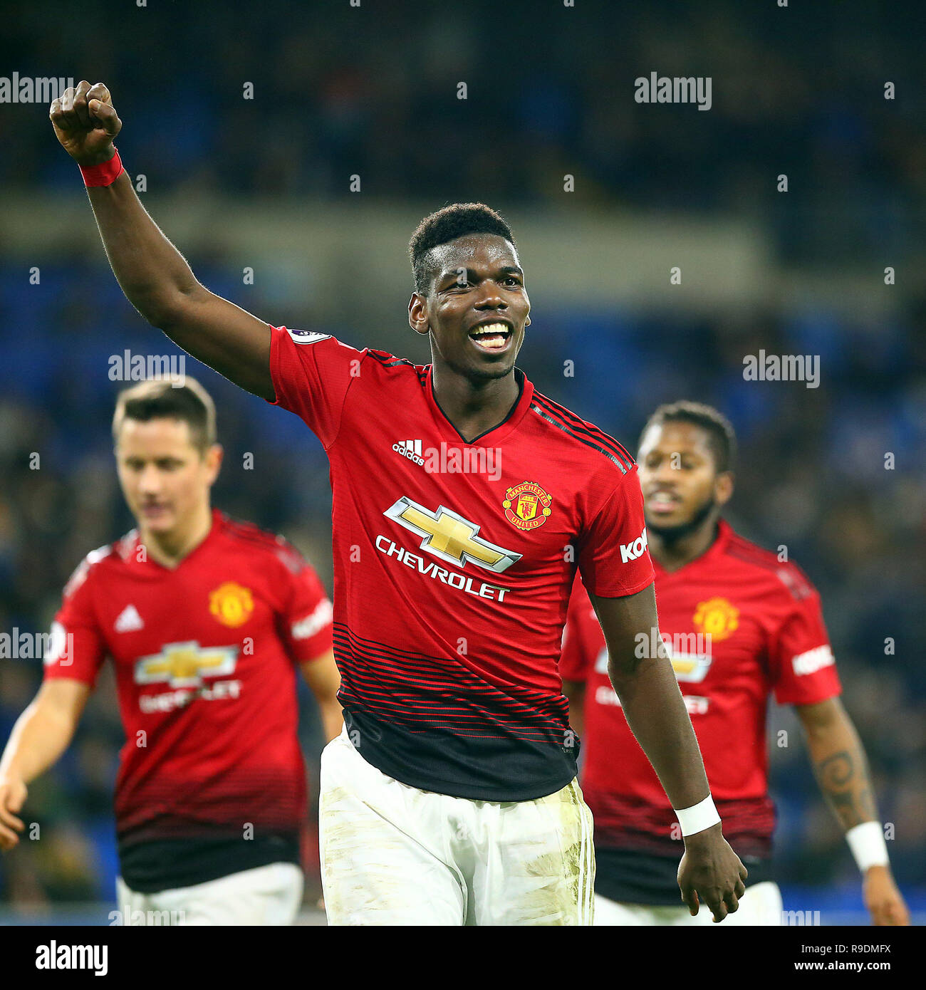 Cardiff, UK. 22nd Dec, 2018. Paul Pogba of Manchester United celebrates United's fifth goal during the Premier League match between Cardiff City and Manchester United at the Cardiff City Stadium, Cardiff, Wales on 22 December 2018. Photo by Dave Peters. Editorial use only, license required for commercial use. No use in betting, games or a single club/league/player publications. Credit: UK Sports Pics Ltd/Alamy Live News Stock Photo