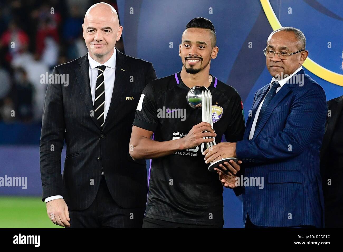 Abu Dhabi United Arab Emirates 22nd Dec 18 Al Ain S Caio Lucas Fernandes C Receives His Silver Ball Award Next To Fifa President Gianni Infantino L After The End Of The Fifa
